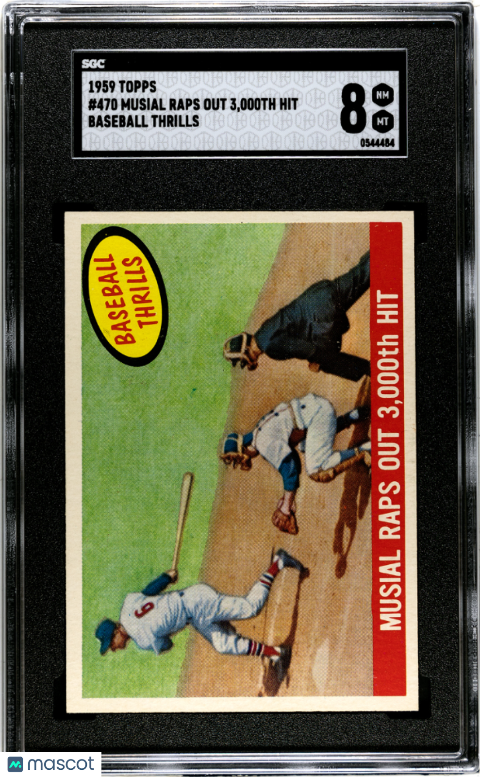 1959 Topps Musial Raps Out 3,000th Hit #470 Baseball Thrills SGC 8