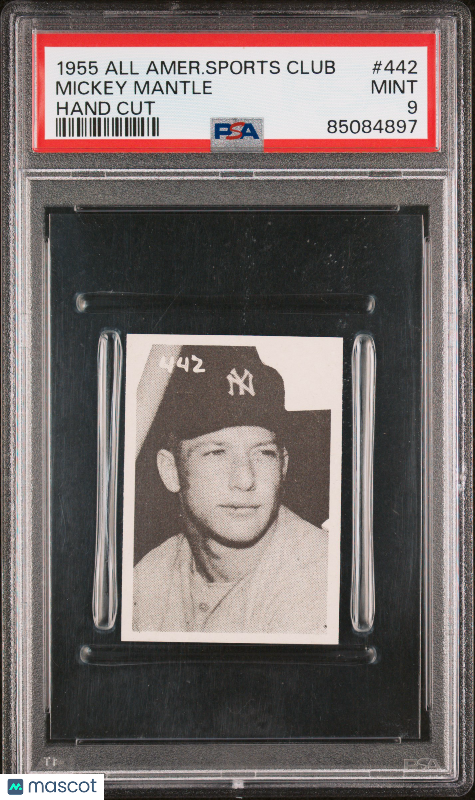 1955 All American Sports Club-Hand Cut Mickey Mantle #442 PSA 9