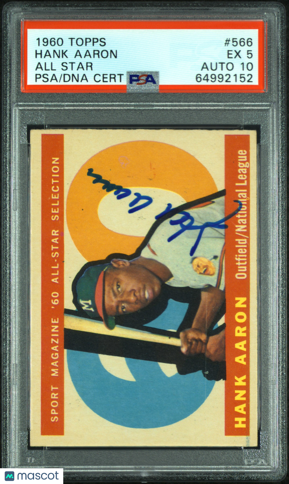 1960 Topps Hank Aaron #566 All Star PSA 5 Auto 10
