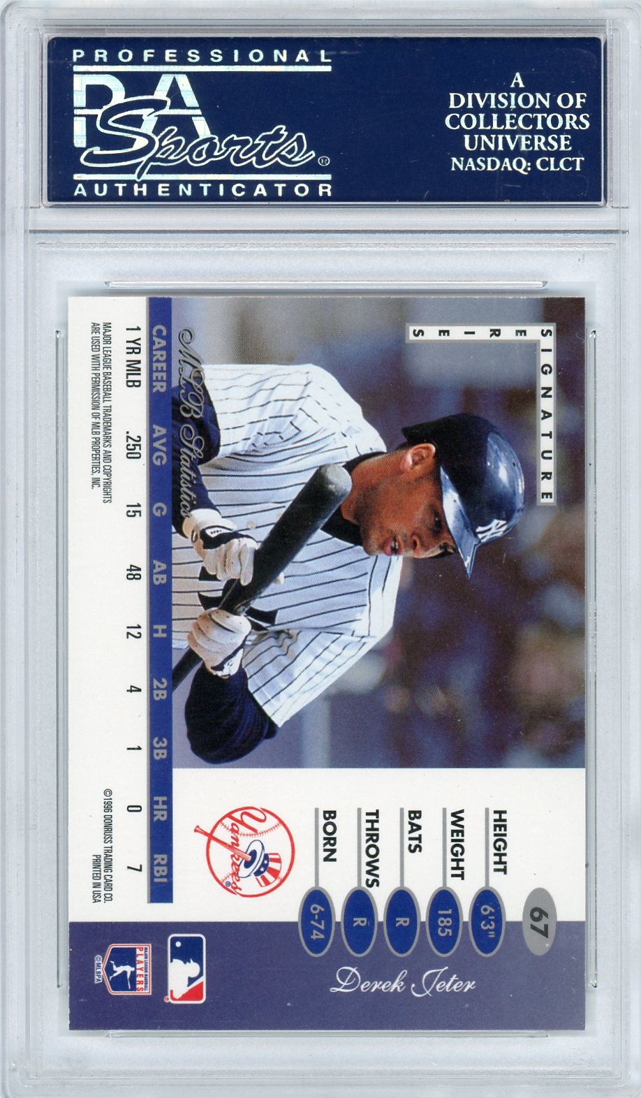 1996 LEAF DEREK JETER SIGNATURE PLATINUM PRESS PROOF #67 PSA 10