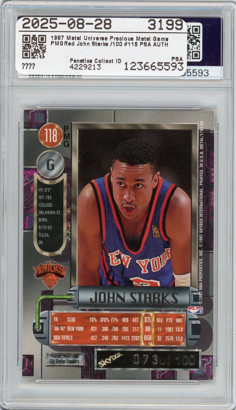 1997 Metal Universe John Starks #118 Precious Gems PSA A