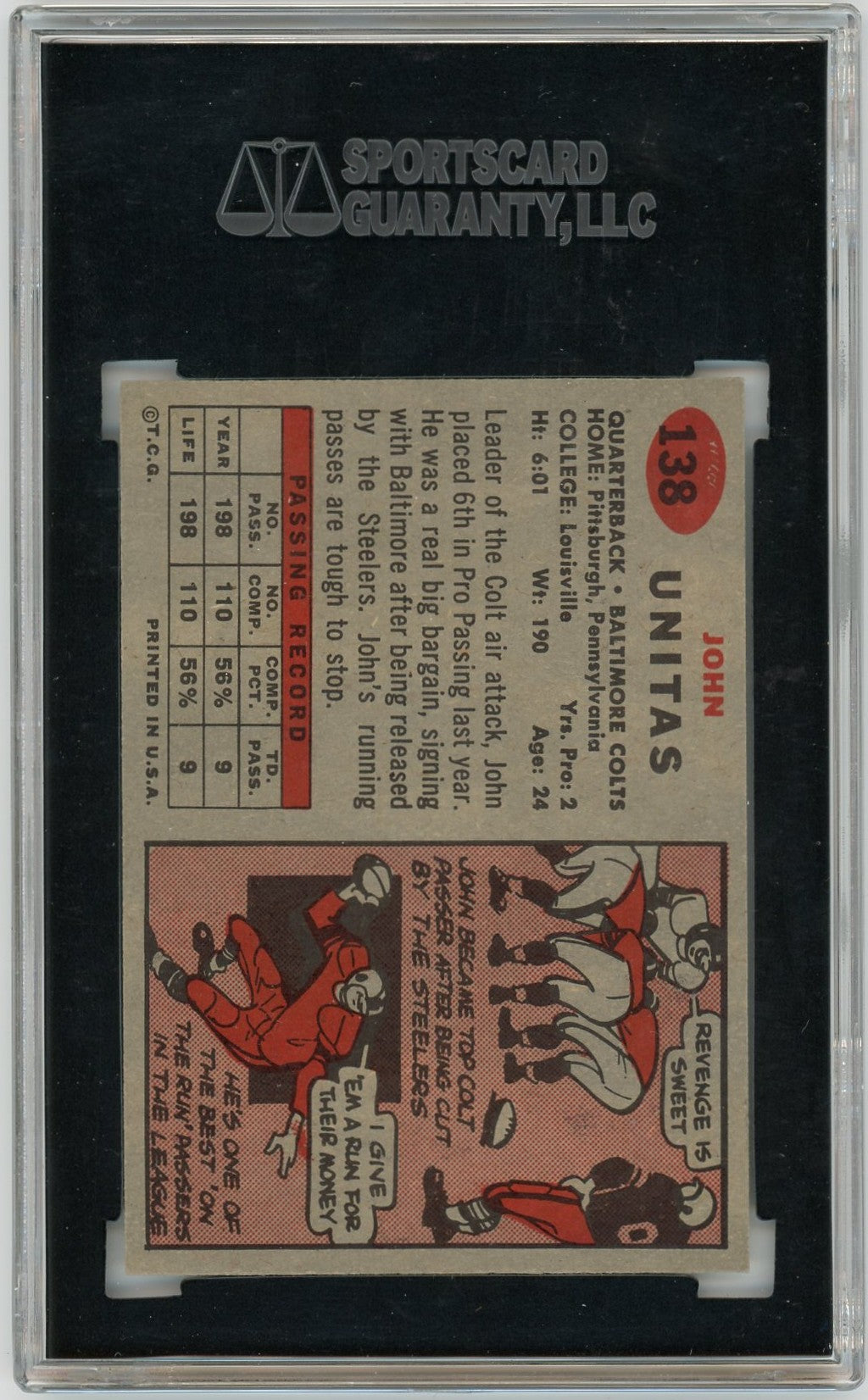 1957 Topps John Unitas #138 SGC 8.5