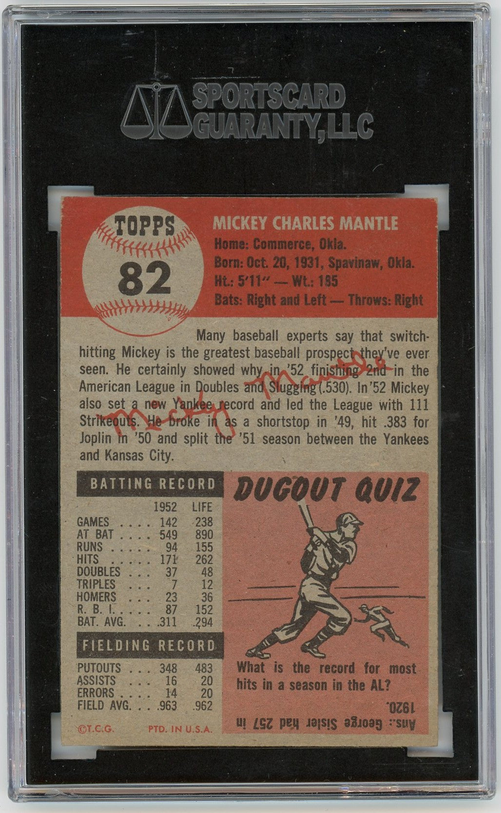 1953 Topps Mickey Mantle #82 SGC 7.5