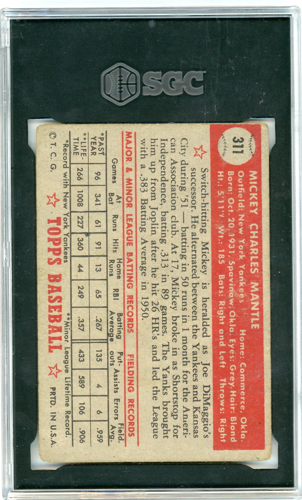 1952 Topps Mickey Mantle #311 SGC A