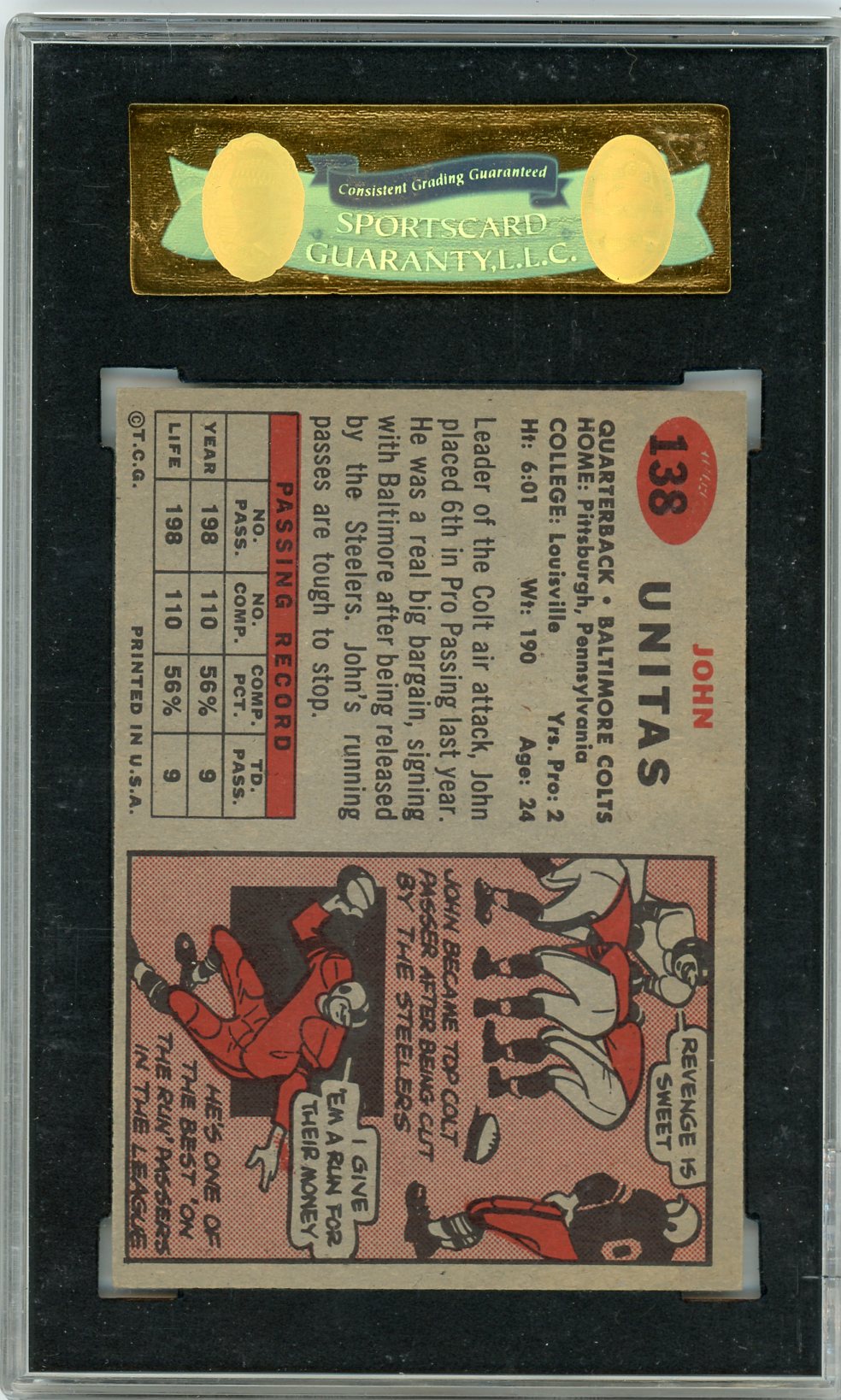 1957 TOPPS JOHN UNITAS #138 SGC 7