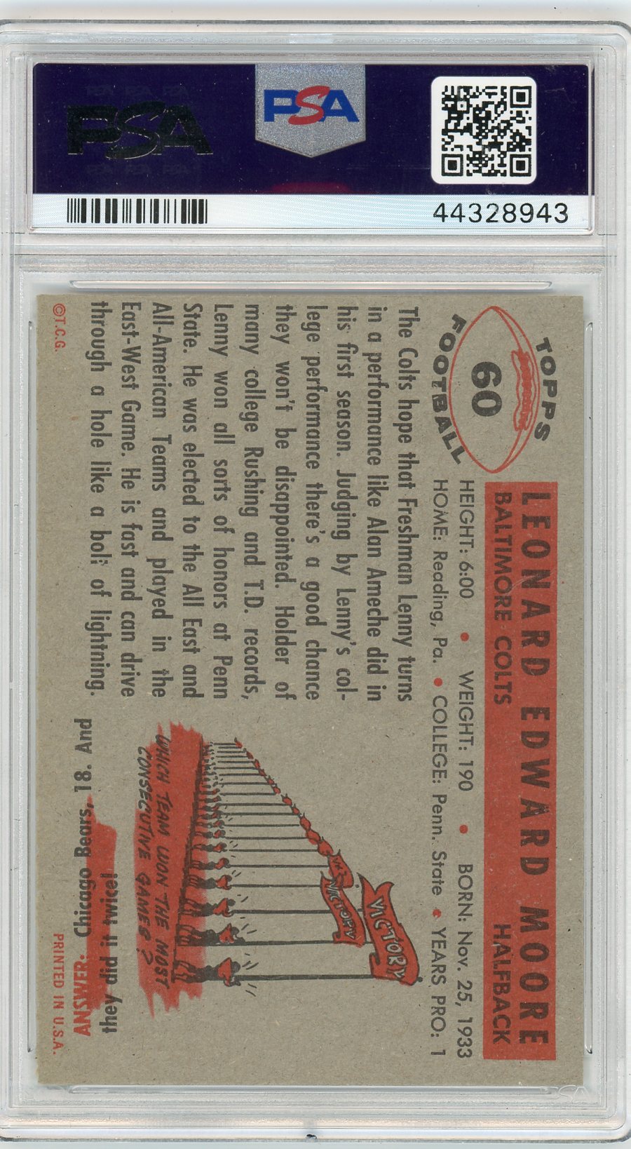 1956 TOPPS LENNY MOORE #60 PSA 8