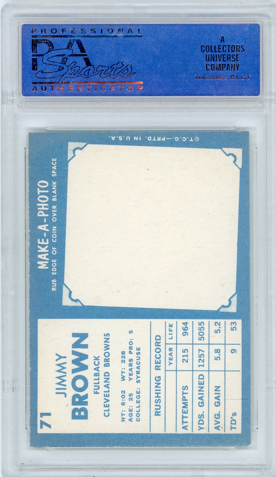 1961 TOPPS JIM BROWN #71 PSA 8