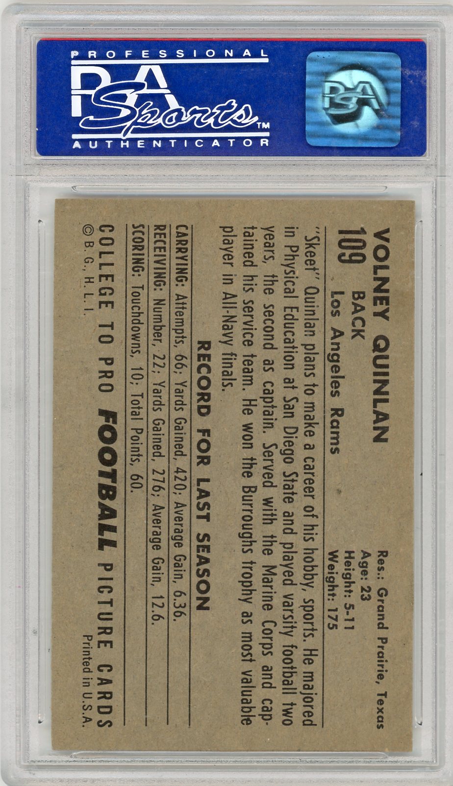 1952 Bowman Large Volney Quinlan #109 Psa 7