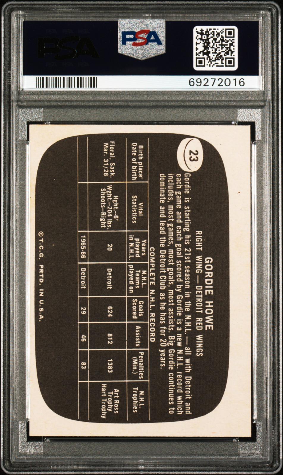 1966 Topps Usa Test Gordie Howe #23 Psa 9