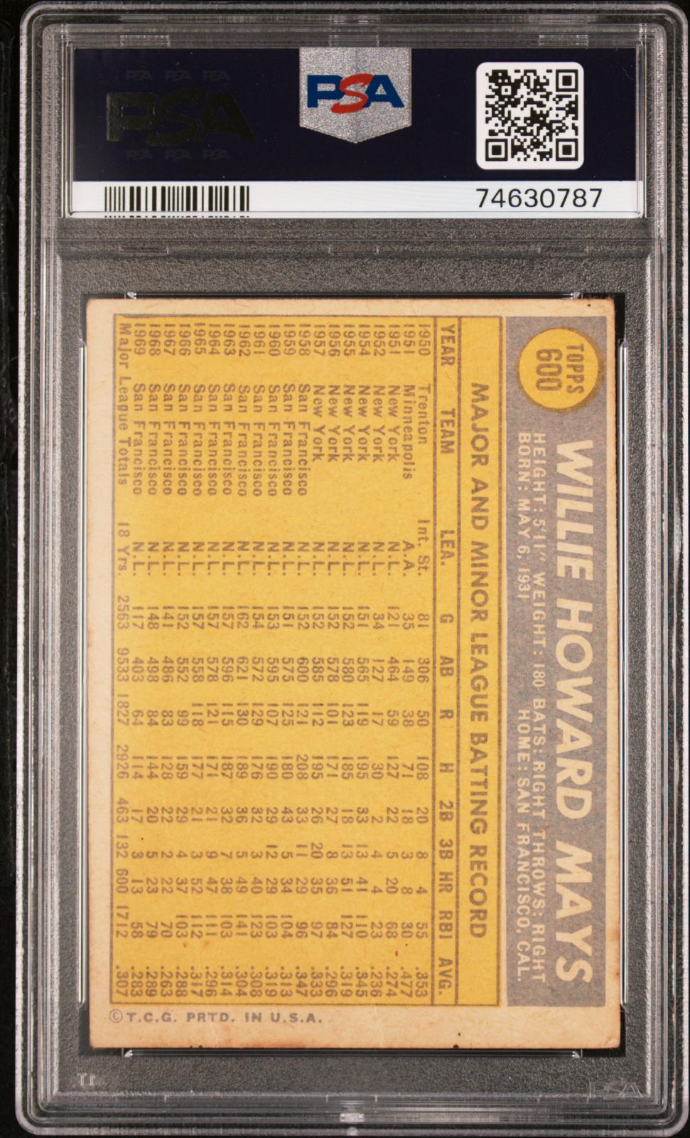 1970 Topps Willie Mays #600 Psa 1