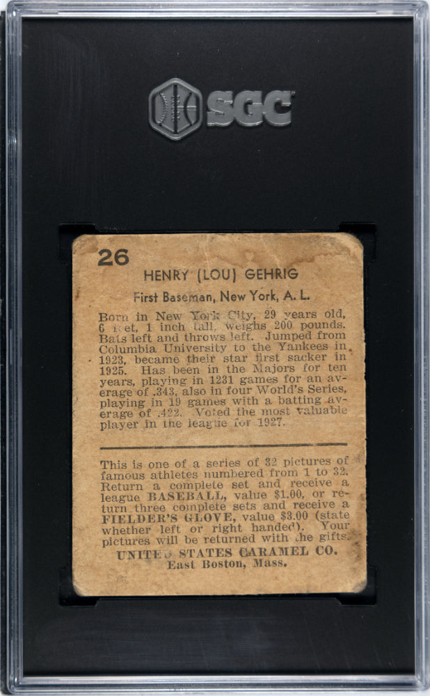 1932 U.S. Caramel Lou Gehrig #26 SGC 1