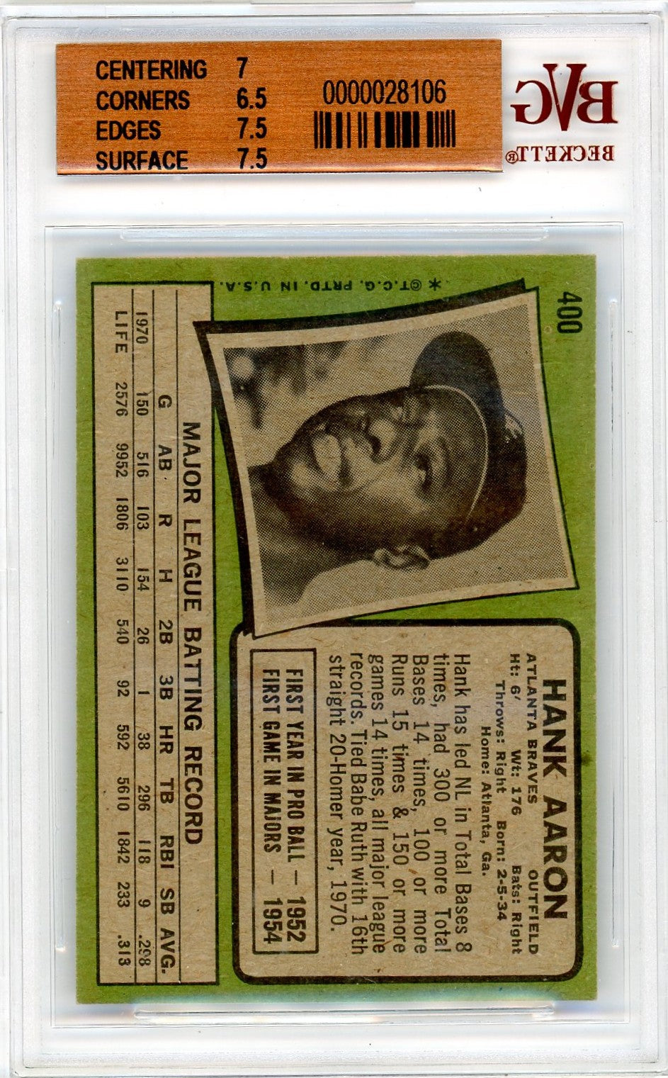 1971 Topps Hank Aaron #400 BVG 7