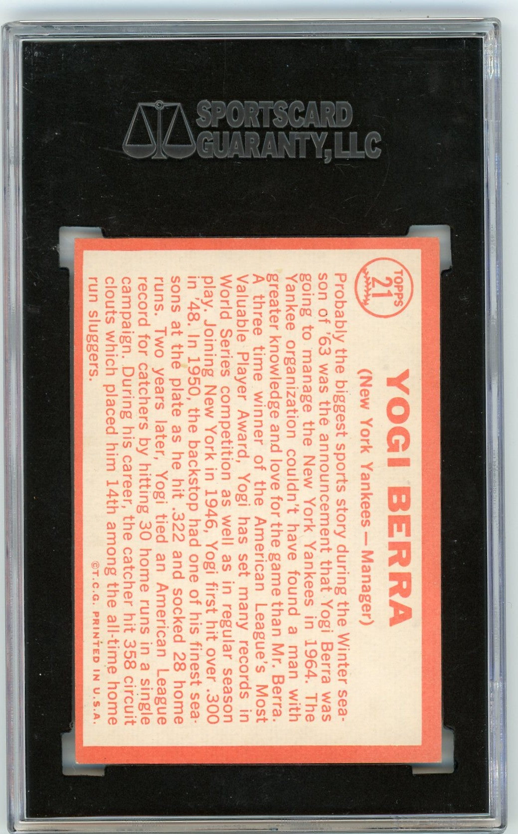 1964 Topps Yogi Berra #21 SGC 8