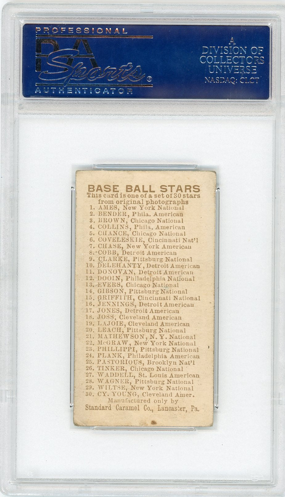 1910 E93 Standard Caramel Hal Chase PSA 3