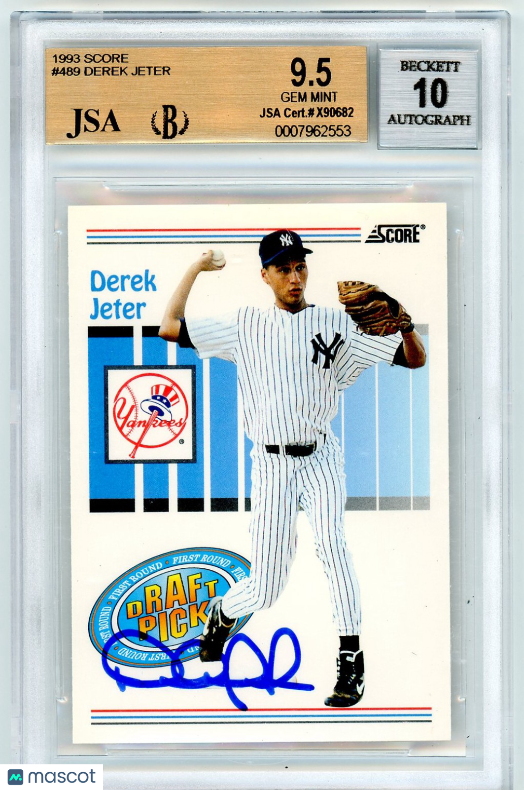 1993 Score Derek Jeter #489 Rookie BGS 9.5 Auto 10