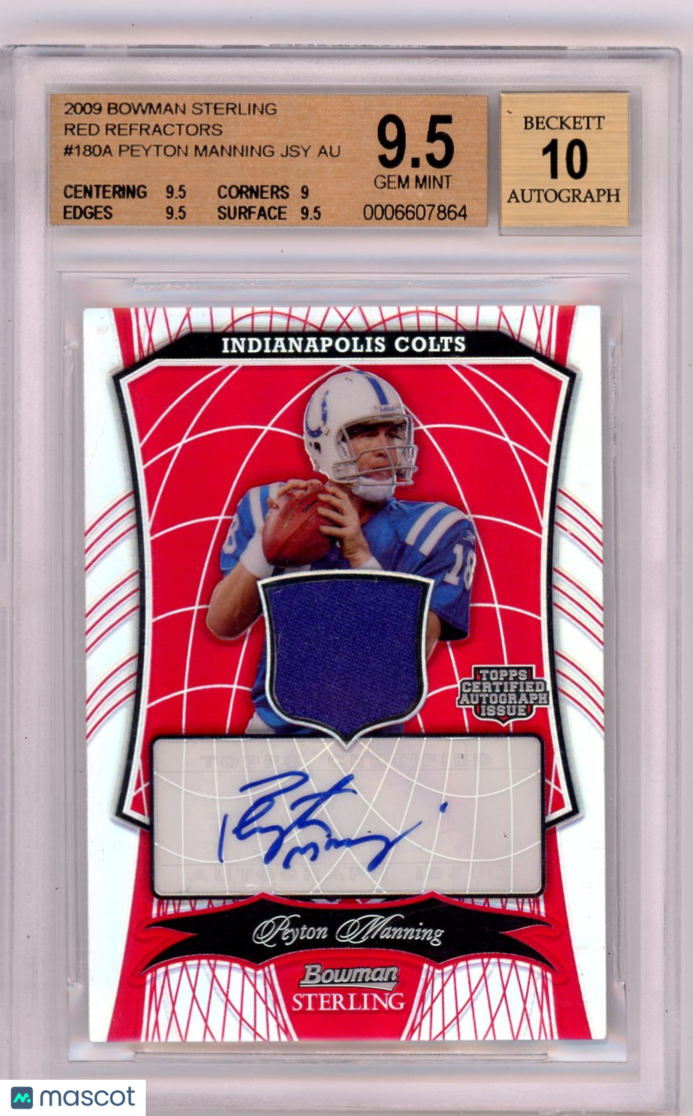 2009 Bowman Sterling Red Refractors Peyton Manning JSY #180A BGS 9.5 AUTO 10