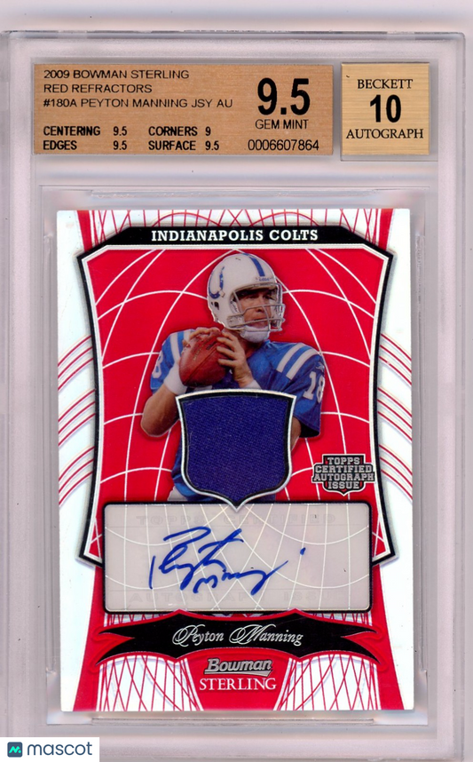 2009 Bowman Sterling Red Refractors Peyton Manning JSY #180A BGS 9.5 AUTO 10
