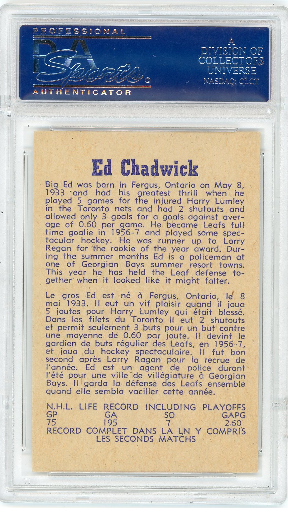 1957 Parkhurst Ed Chadwick #2 PSA 8