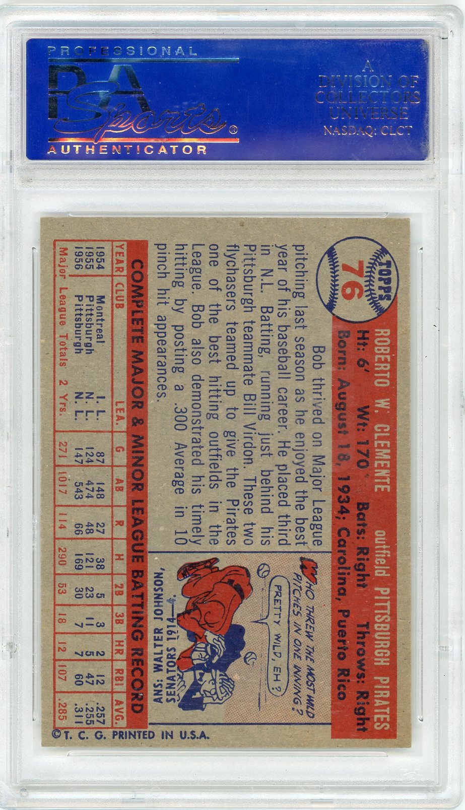 1957 Topps Bob Clemente #76 PSA 9