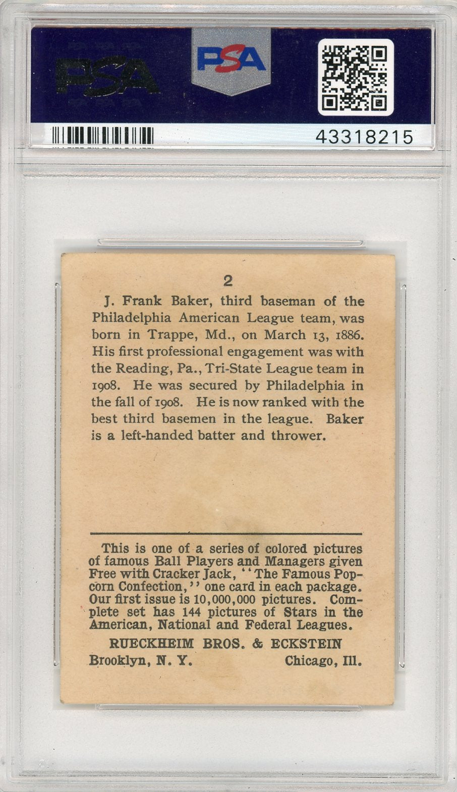 1914 Cracker Jack Home Run Baker #2 PSA 3