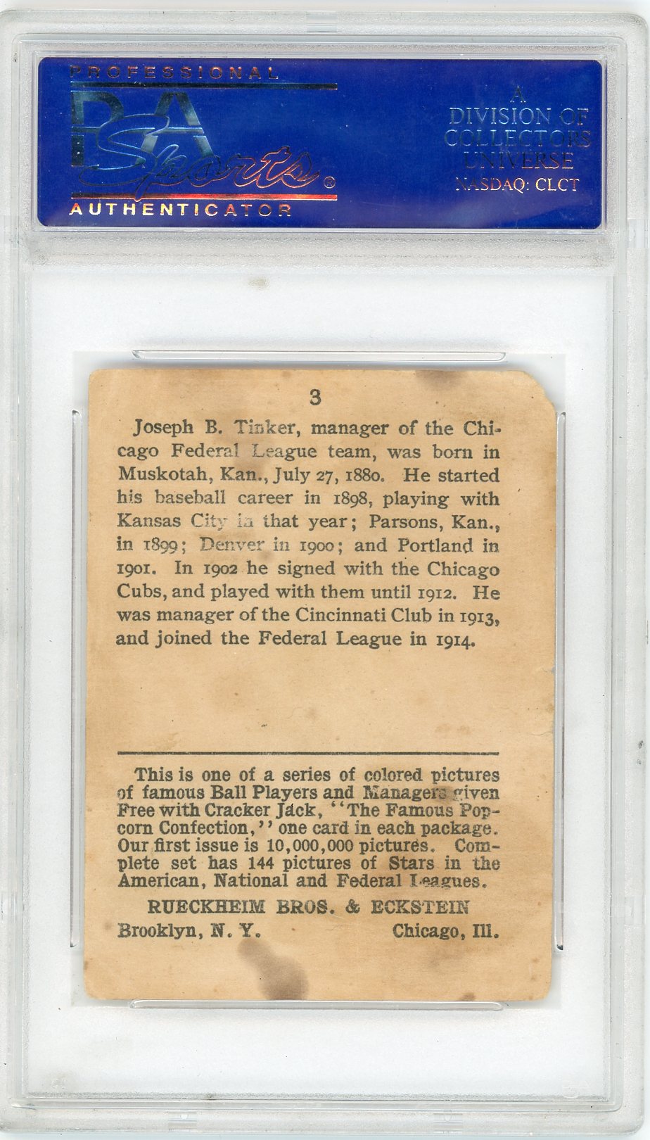 1914 Cracker Jack Joe Tinker #3 PSA 2