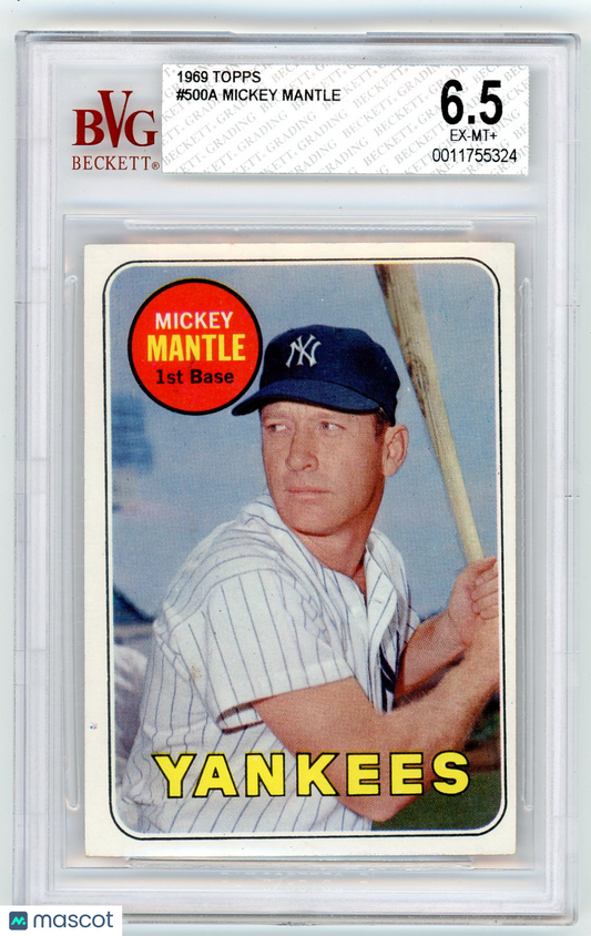 1969 Topps right on card back No Topps copy- Mickey Mantle UER #500A BVG 6.5 /No