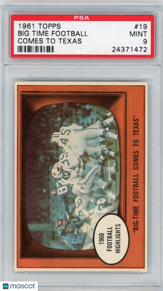 1961 Topps Big Time Football #19 Comes Texas PSA 9