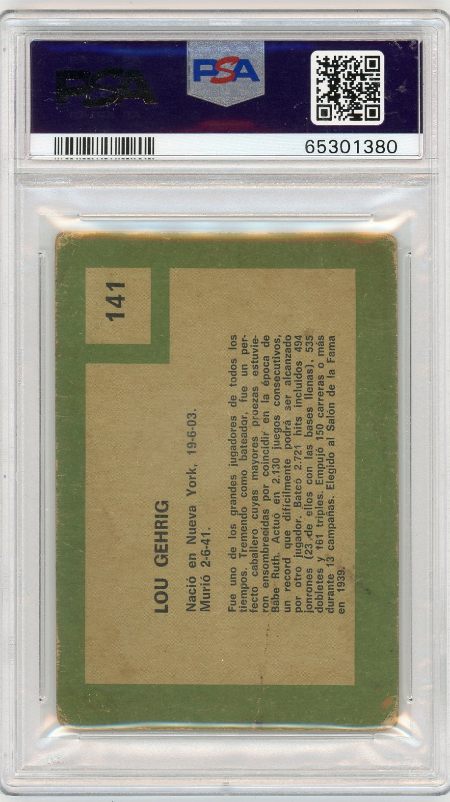 1967 Venezuela Topps Lou Gehrig #141 PSA 1