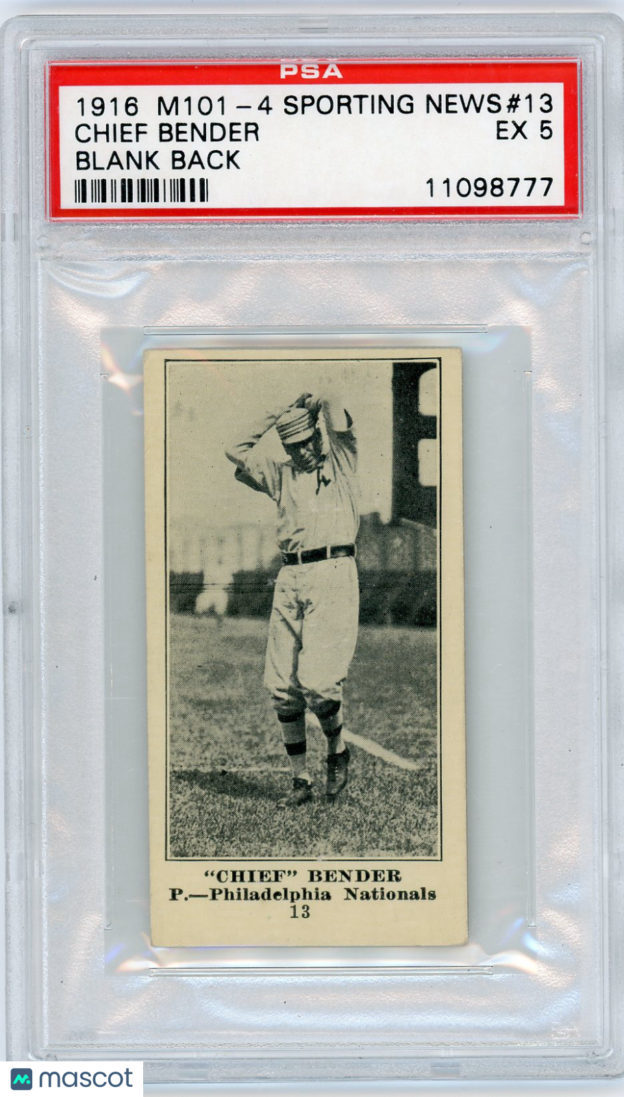 1916 M101-4 Sporting News "chief" Bender #13 Blank Back PSA 5