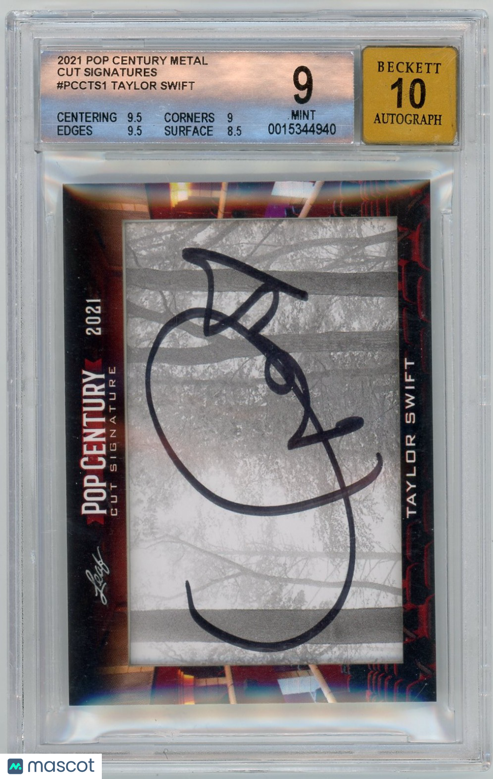 2021 Leaf Pop Century Metal Cut Signatures Taylor Swift #PCCTS1 BGS 9
