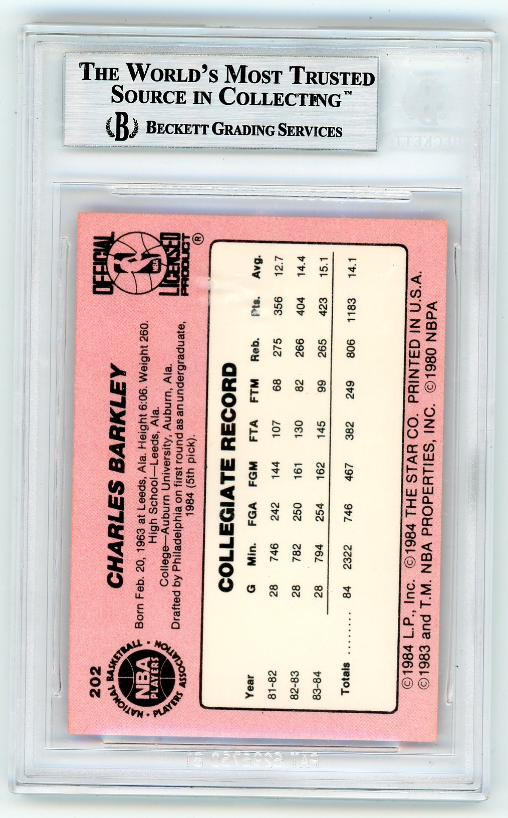 1984 Star Charles Barkley XRC #202 BGS 8.5