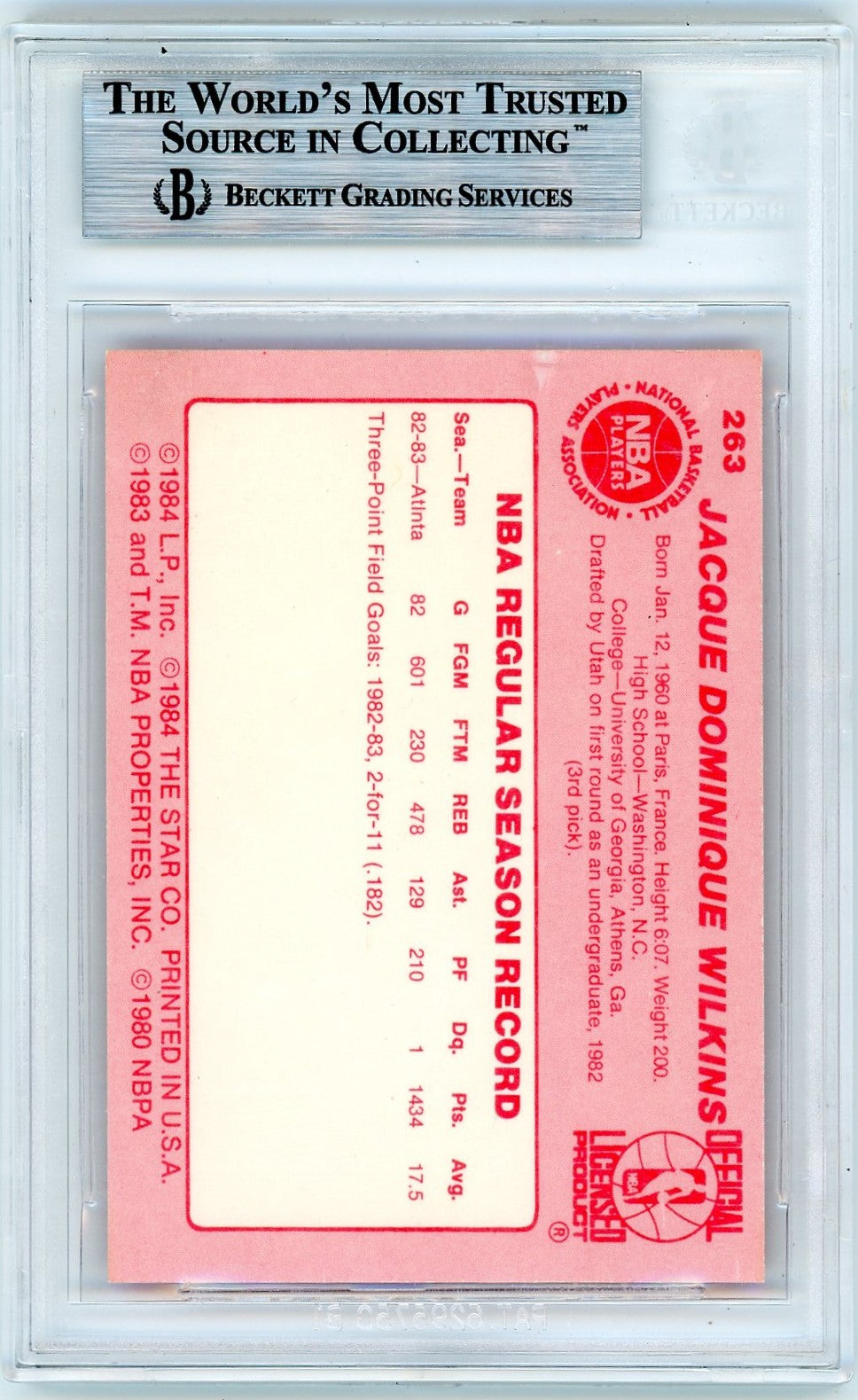 1983 Star Dominique Wilkins #263 BGS 8.5