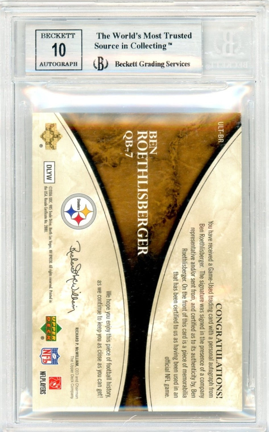 2006 Ultimate Collection Auto Patch Ben Roethlisberger #ULTBR BGS 8.5 Auto 10