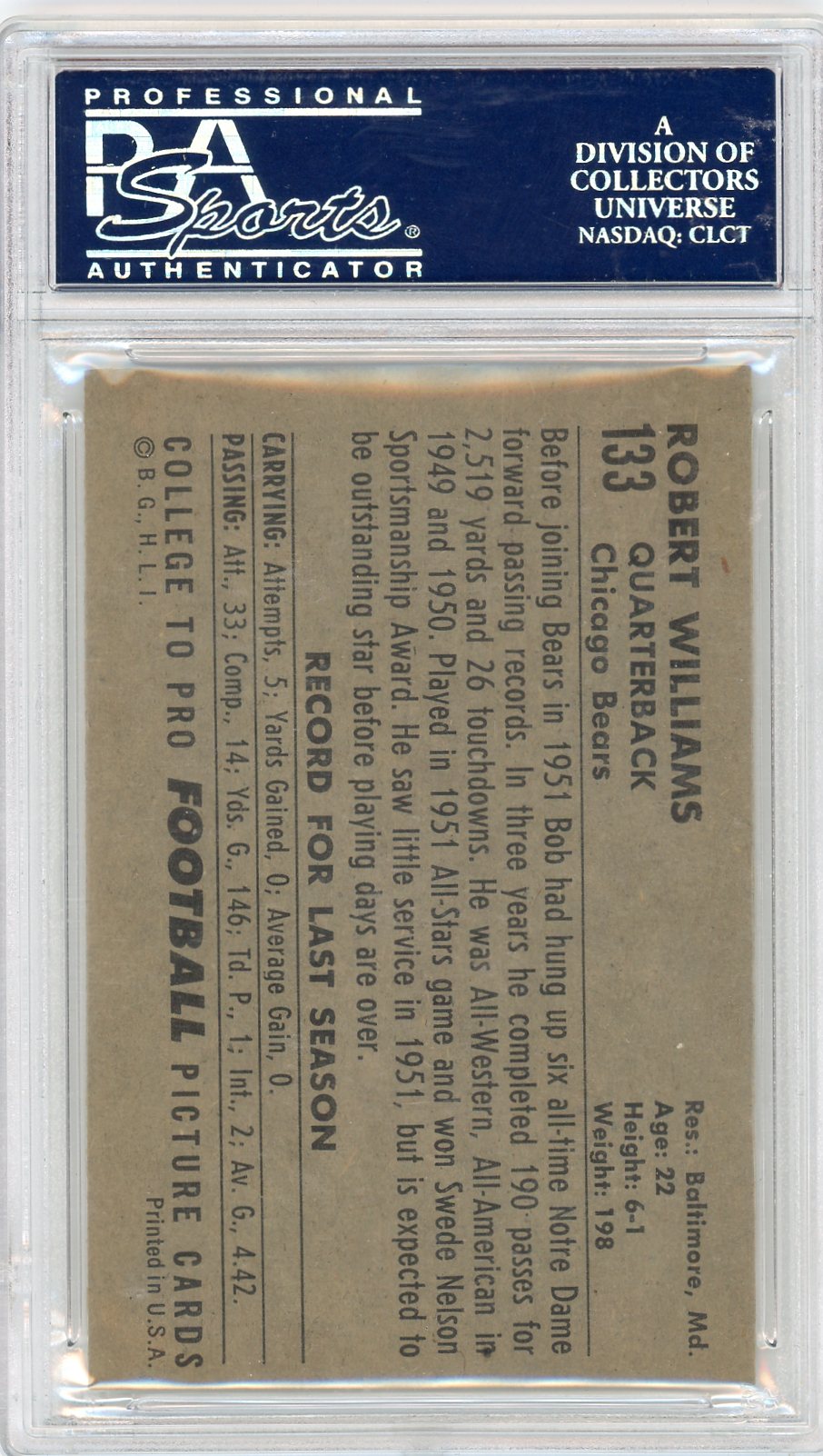 1952 Bowman Large Bob Williams #133 PSA 8