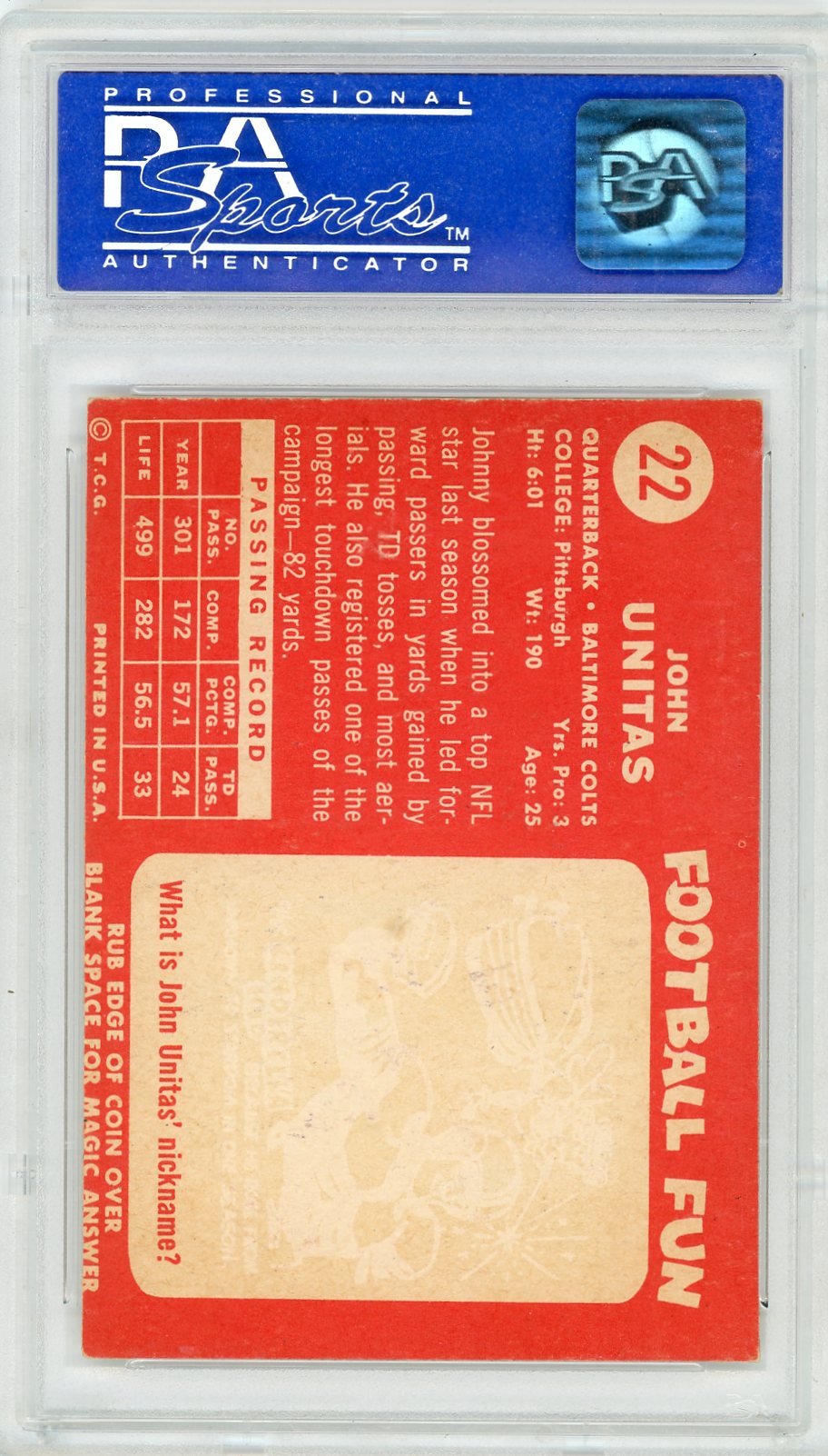 1958 Topps John Unitas #22 PSA 7
