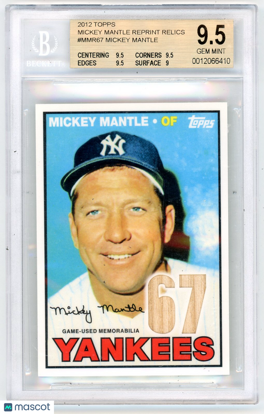 2012 Topps Mickey Mantle Reprint Relics Mickey Mantle #MMR67 BGS 9.5 /67