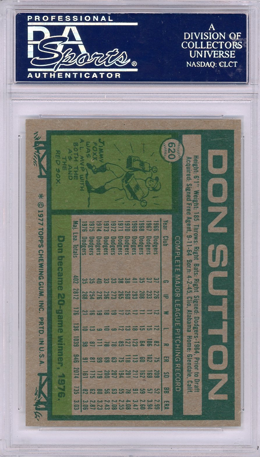 1977 Topps Don Sutton #620 PSA 10