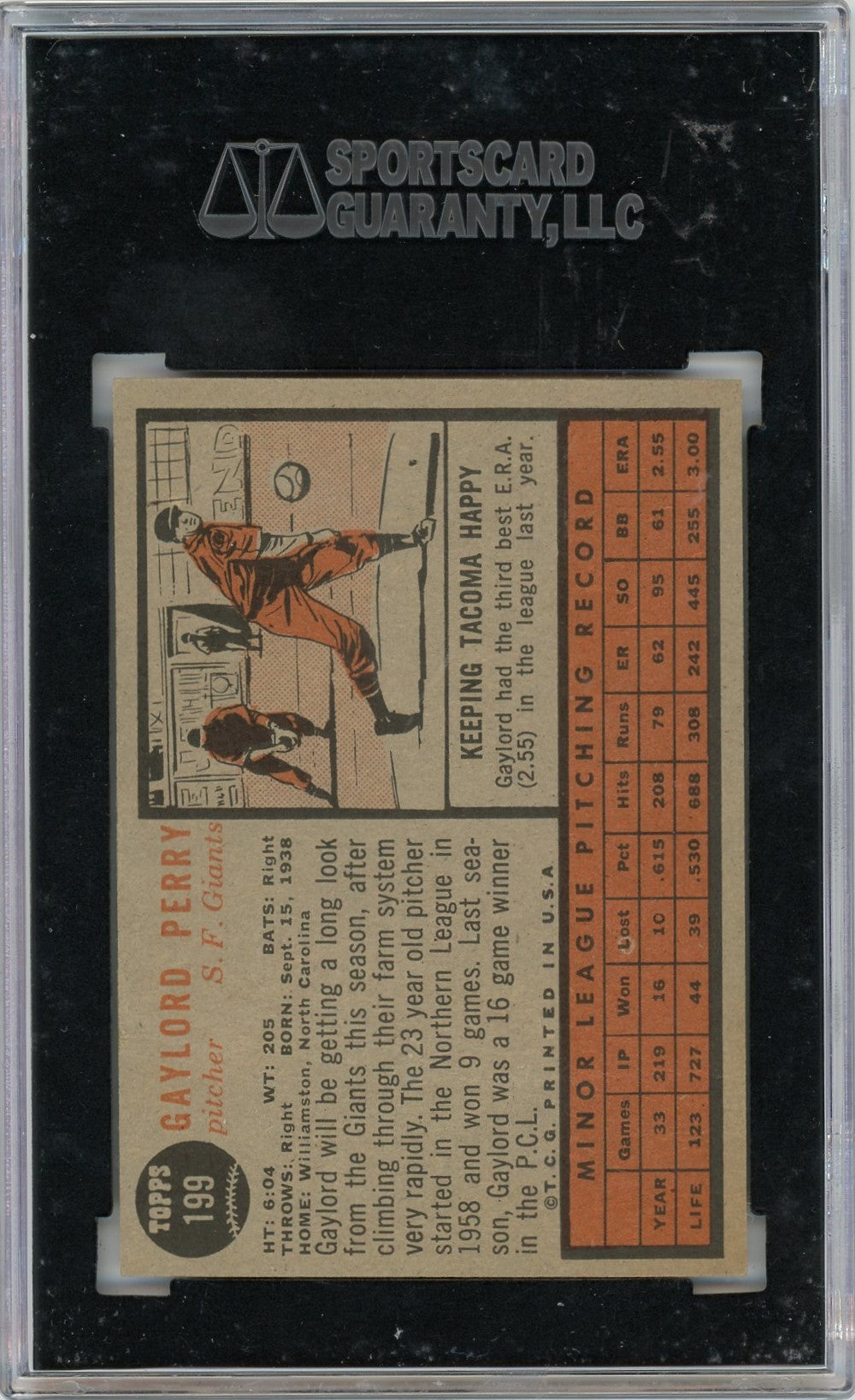 1962 Topps Gaylord Perry #199 SGC Authentic Auto A