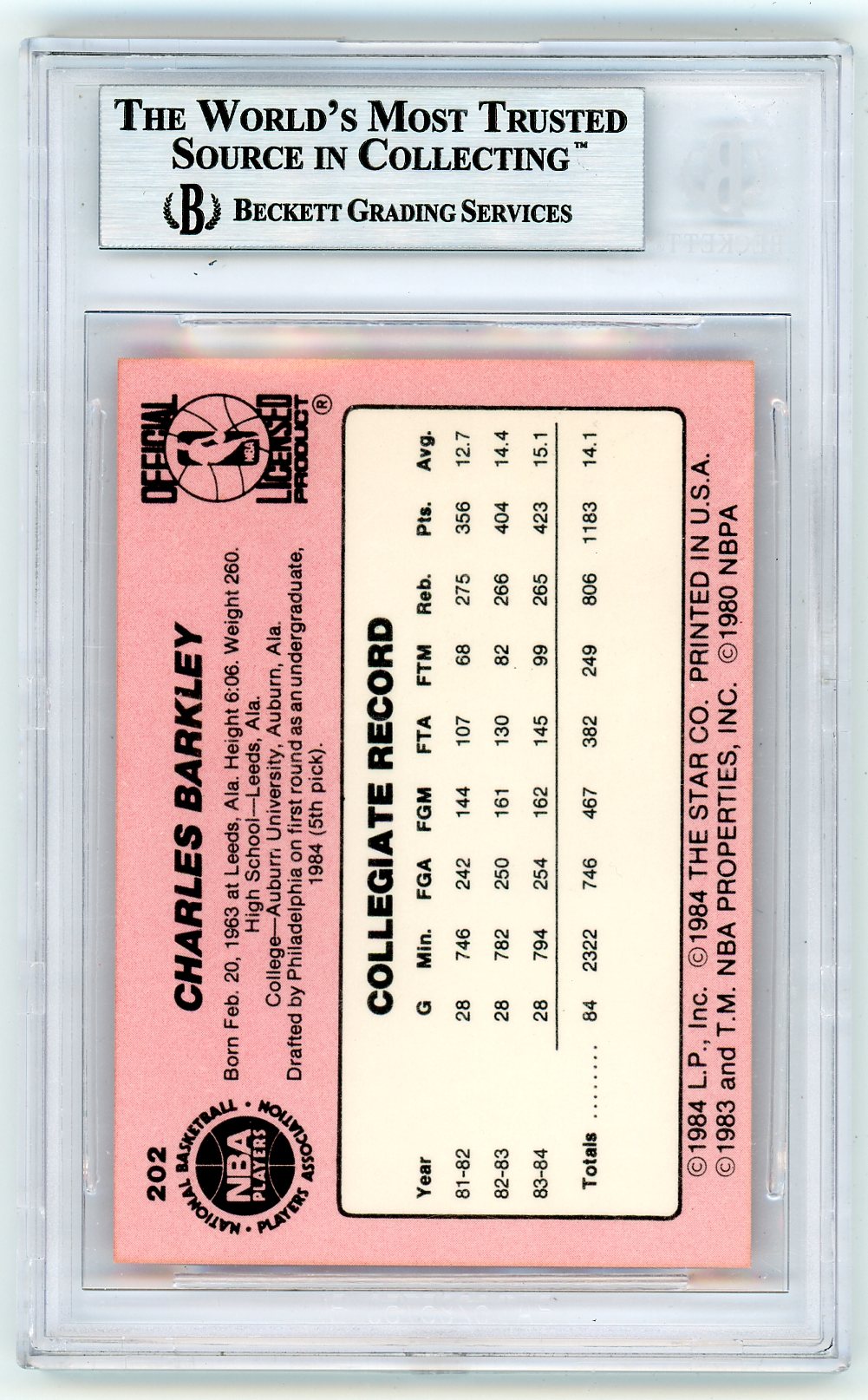 1984 Star Charles Barkley XRC #202 BGS 8.5
