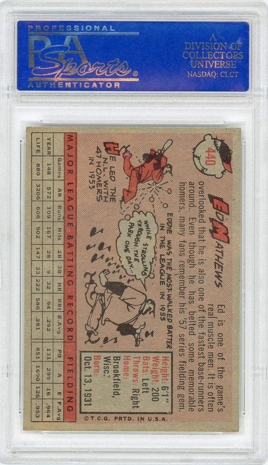 1958 Topps Ed Mathews #440 PSA 8