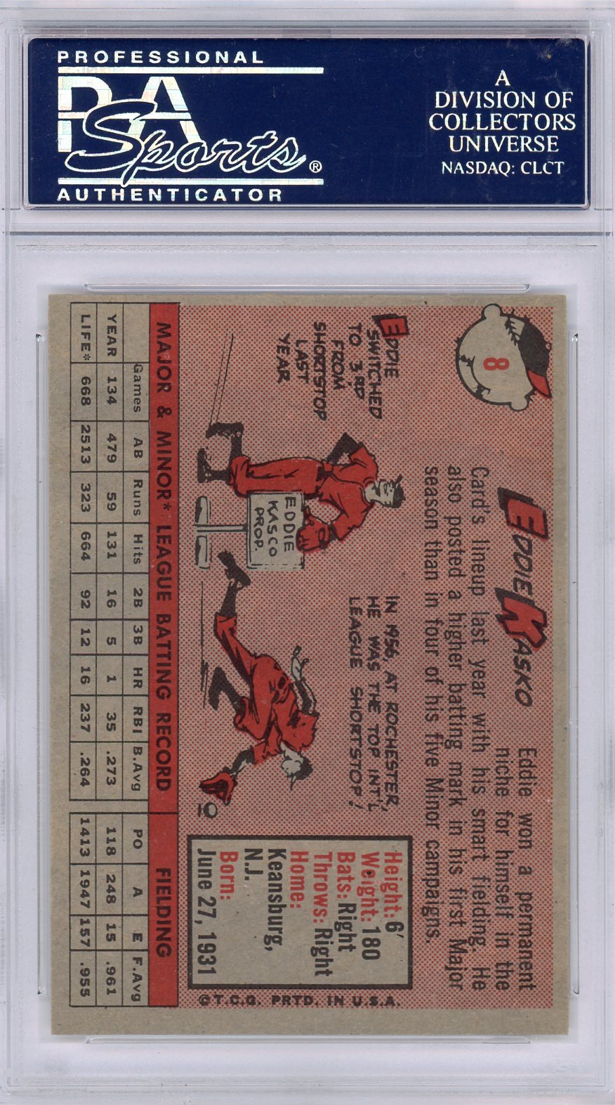 1958 Topps Eddie Kasko #8 White Name PSA 8