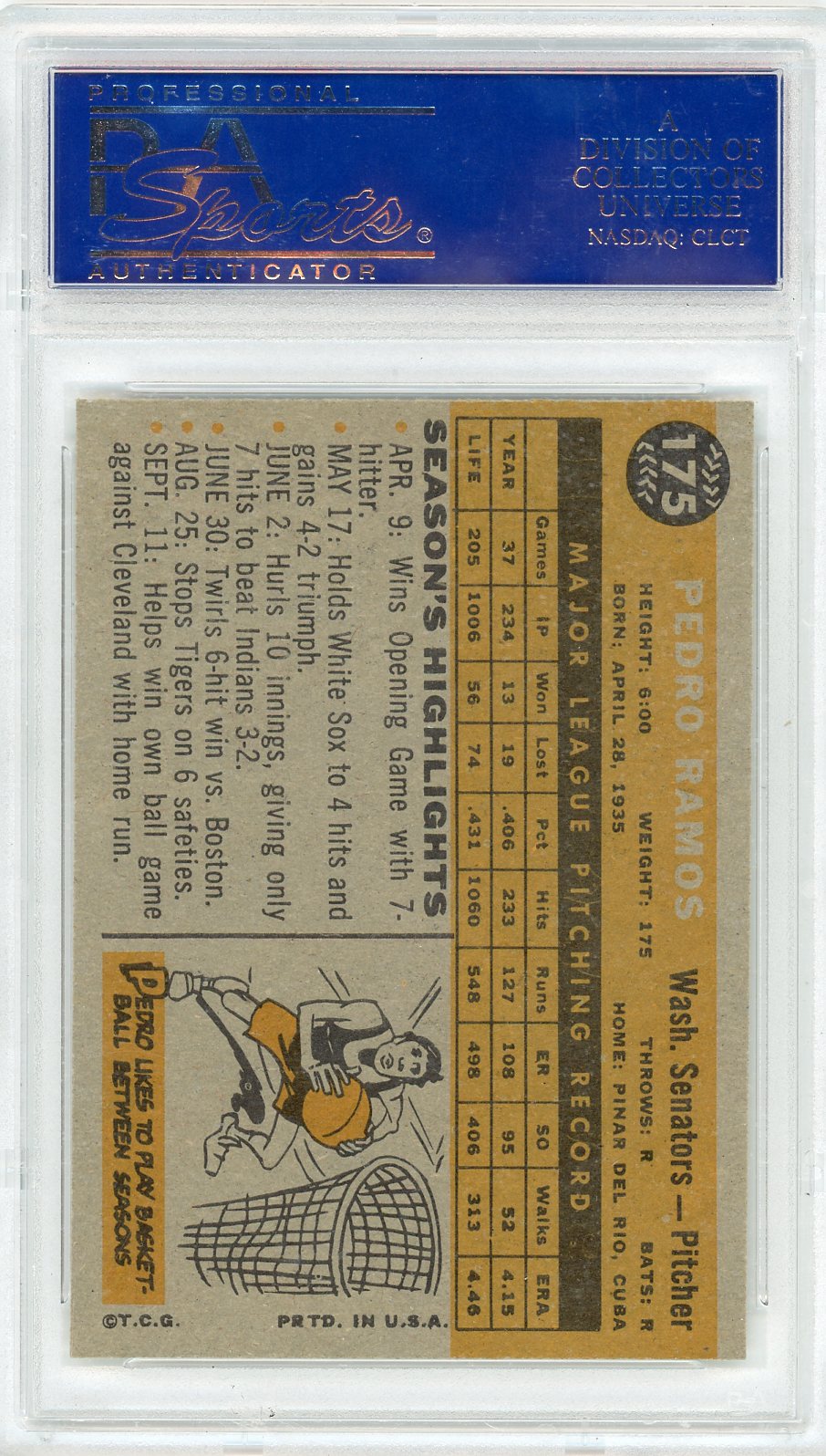 1960 Topps Pedro Ramos #175 PSA 9