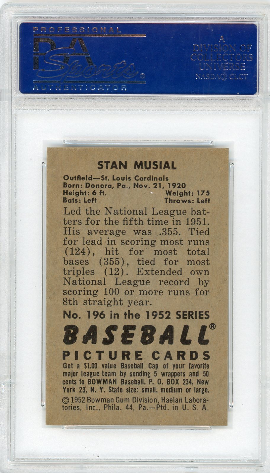 1952 Bowman Stan Musial #196 PSA 8