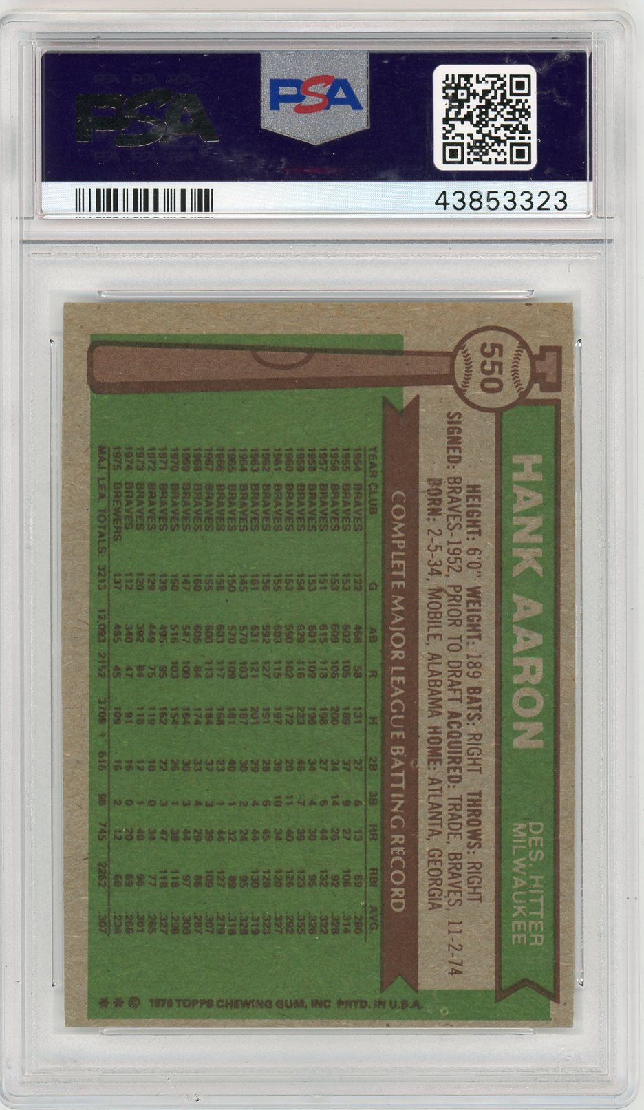 1976 Topps Hank Aaron #550 PSA 9
