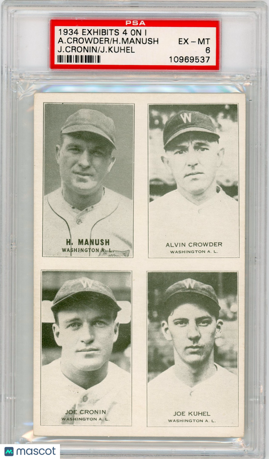 1934 Exhibits 4 On 1 H. Manush A. Crowder J. Cronin J. Kuhel PSA 6