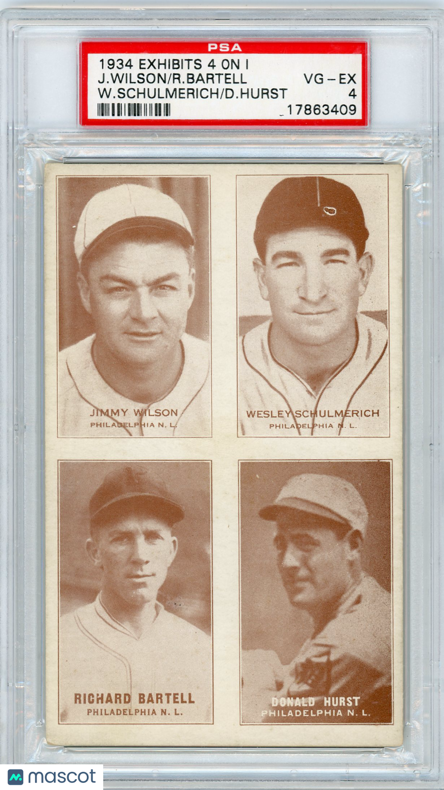 1934 Exhibits 4 On 1 Schulmerich Wilson Bartell Hurst PSA 4