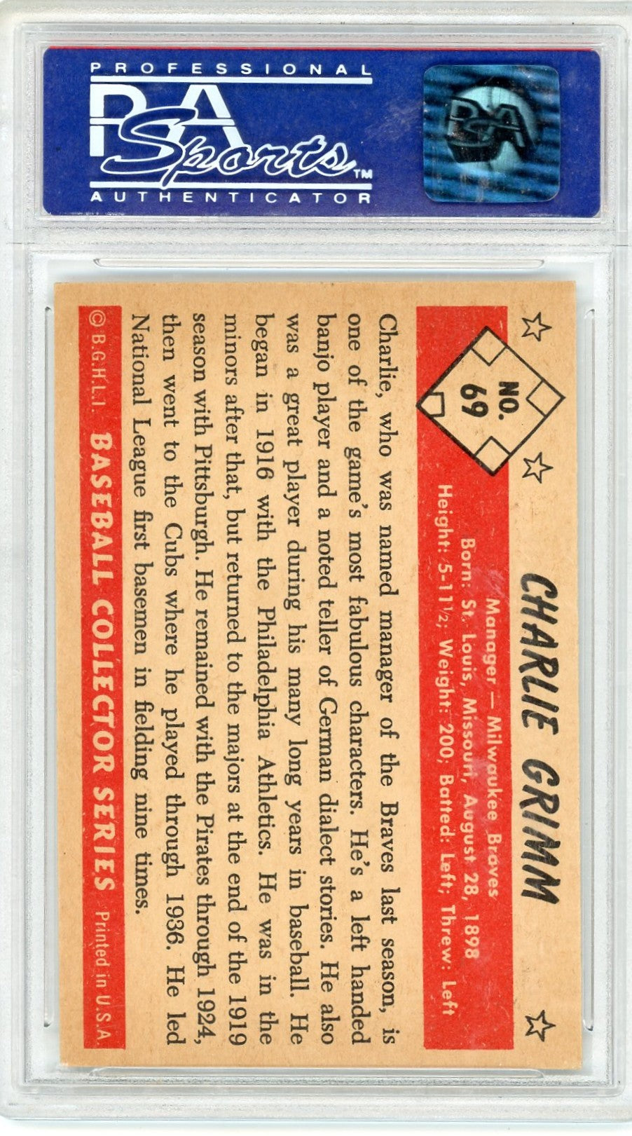 1953 Bowman Color Charlie Grimm #69 PSA 7