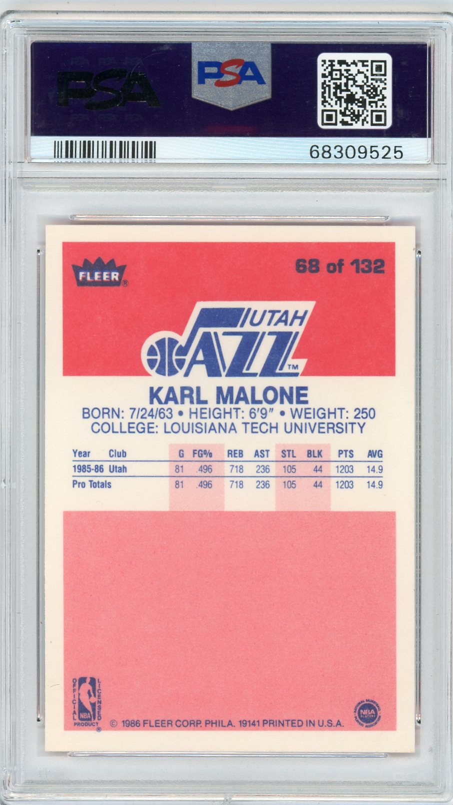 1986 Fleer Karl Malone #68 PSA 9