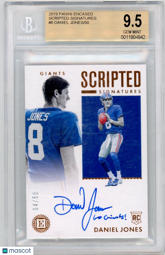 2019 Panini Encased Scripted Signatures Daniel Jones #8 BGS 9.5 /50 Auto 10