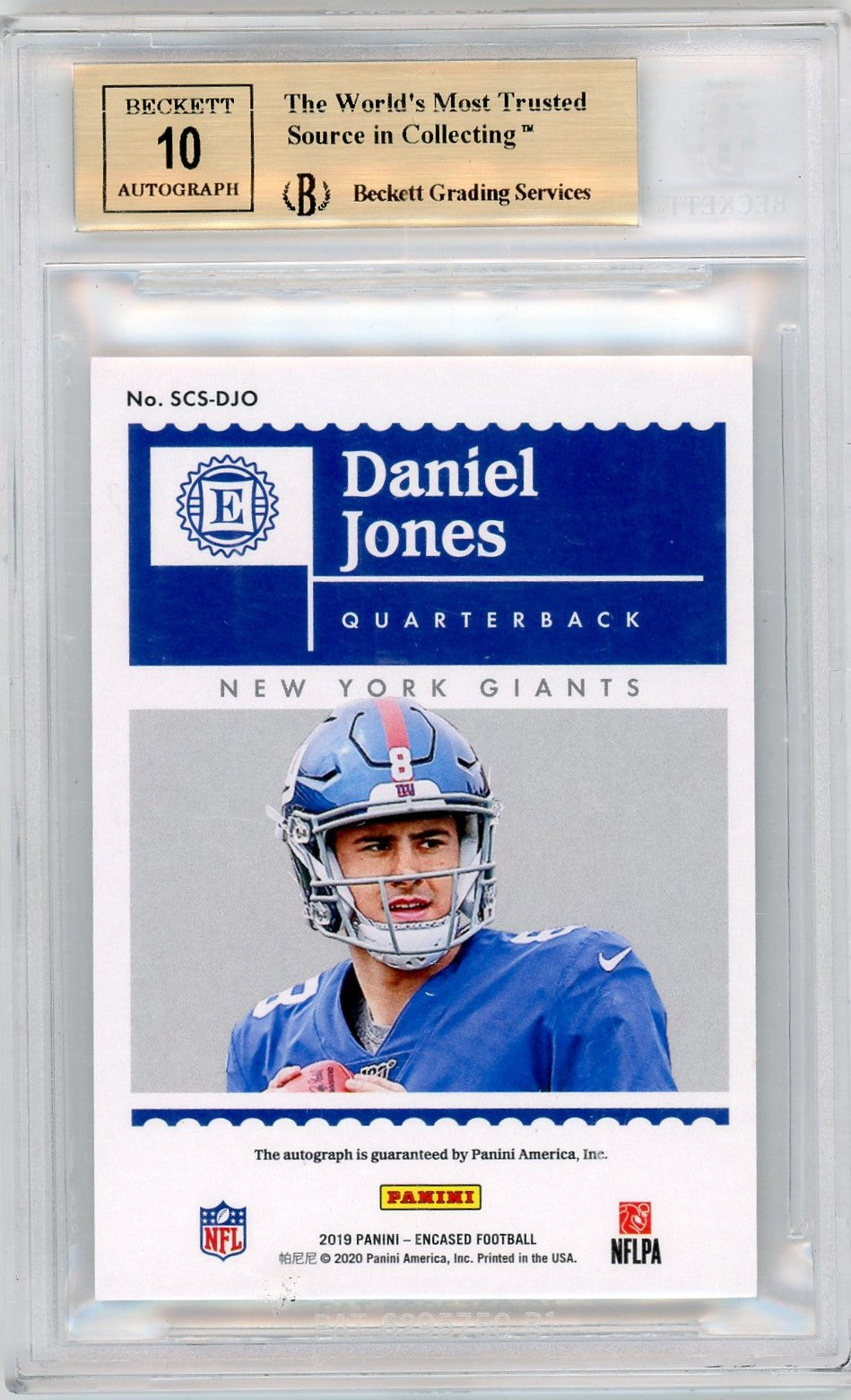 2019 Panini Encased Scripted Signatures Daniel Jones #8 BGS 9.5 /50 Auto 10